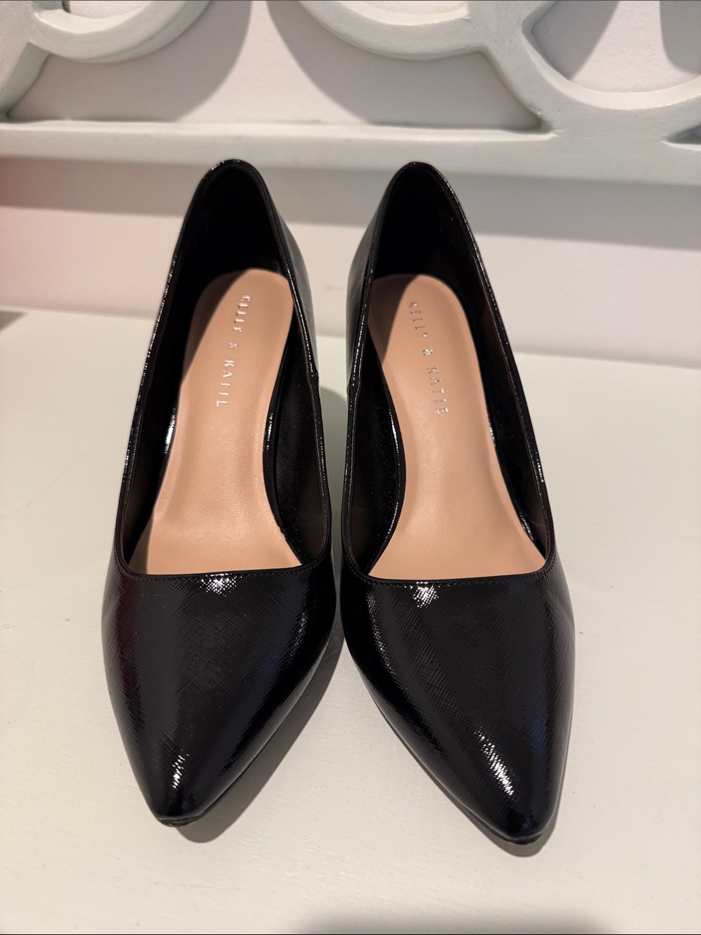 Kelly & Katie Black Patent Pointed-Toe Pumps
